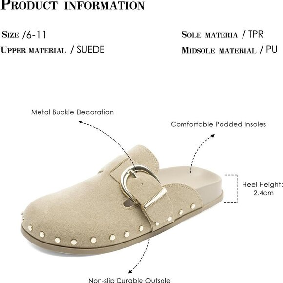 Womens Suede Rivet Mules Slip On Comfort Shoe for Indoor Outdoor - Picture 6 of 6